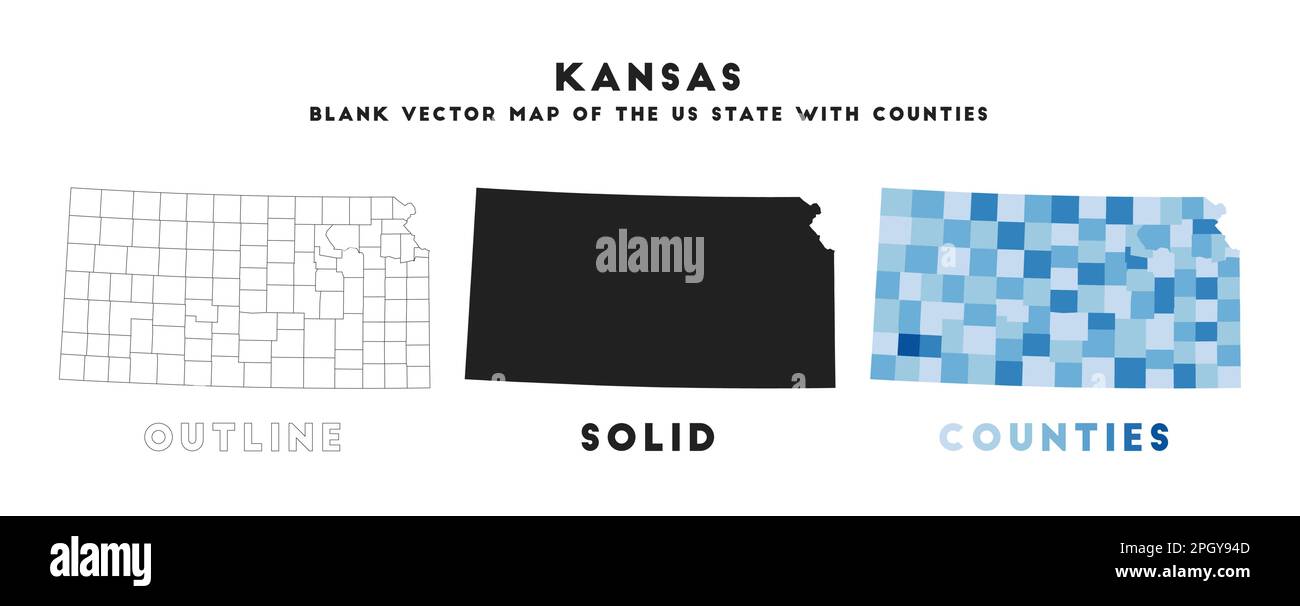 Mappa del Kansas. Borders of Kansas per la tua infografica. Forma dello stato US vettoriale. Illustrazione vettoriale. Illustrazione Vettoriale