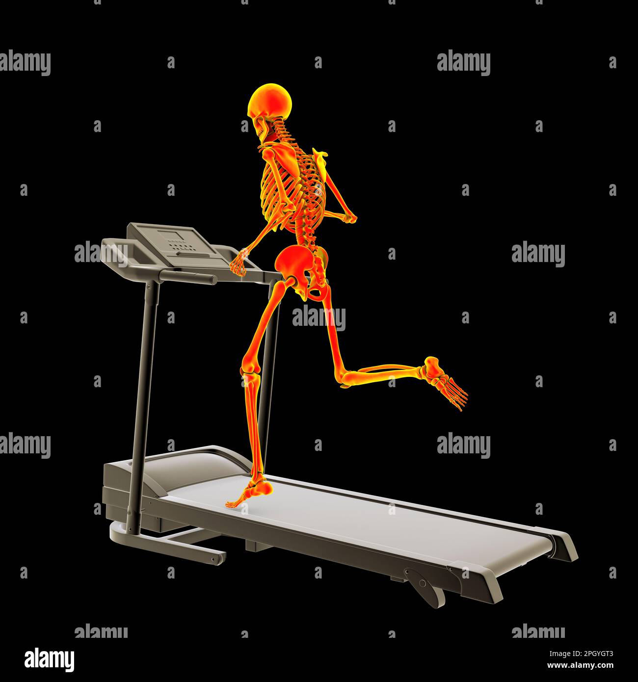 Scheletro in esecuzione su un tapis roulant, illustrazione Foto Stock