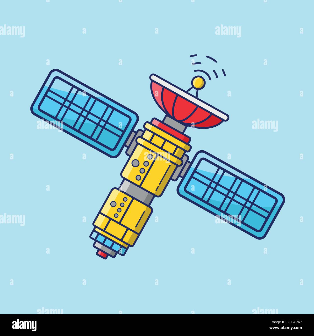 Flying Space satellite Cartoon Vector Illustration, satellite in Space Cartoon Vector Icon Illustration, Flat Artificial satellite Technology, Illustrazione Vettoriale