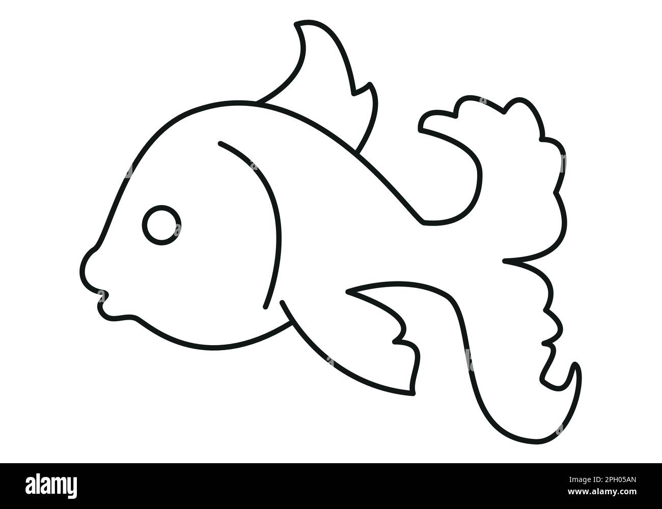 acquario fish - cartoon semplice contorno schematico bianco e nero illustrazione vettoriale isolato su bianco Illustrazione Vettoriale