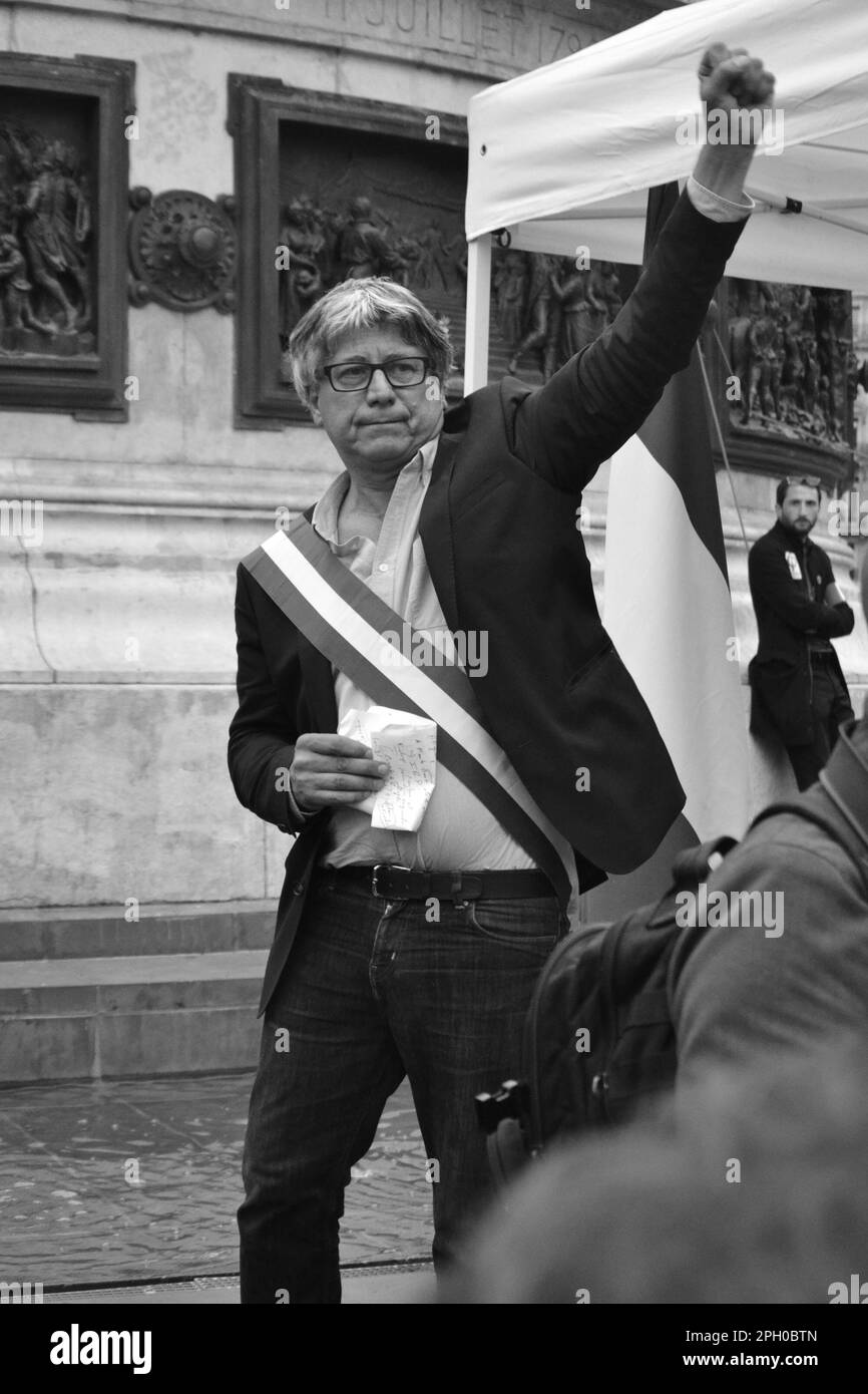 Parigi, Francia - 11 luglio 2017 : Ritratto del deputato francese Eric Coquerel. Foto Stock