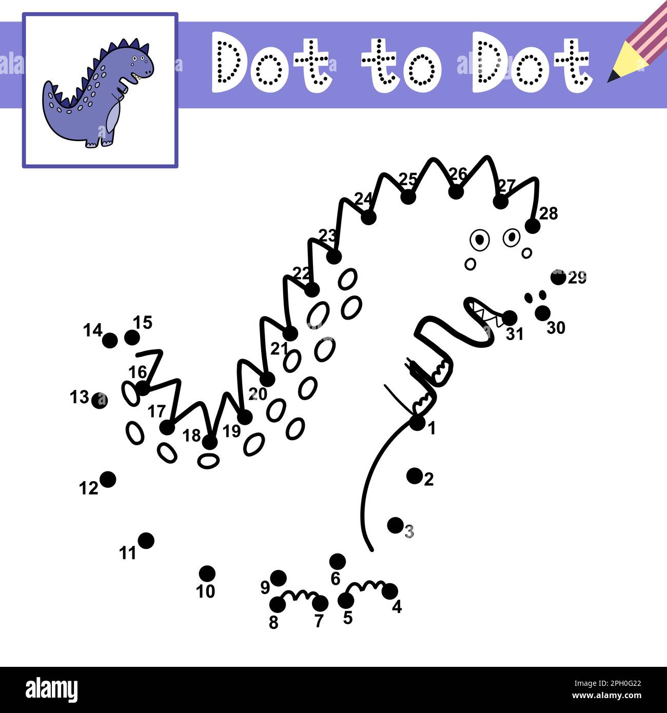 Collega i puntini e disegna un simpatico dinosauro. Gioco da punto a punto con Tyrannosaurus Rex Illustrazione Vettoriale