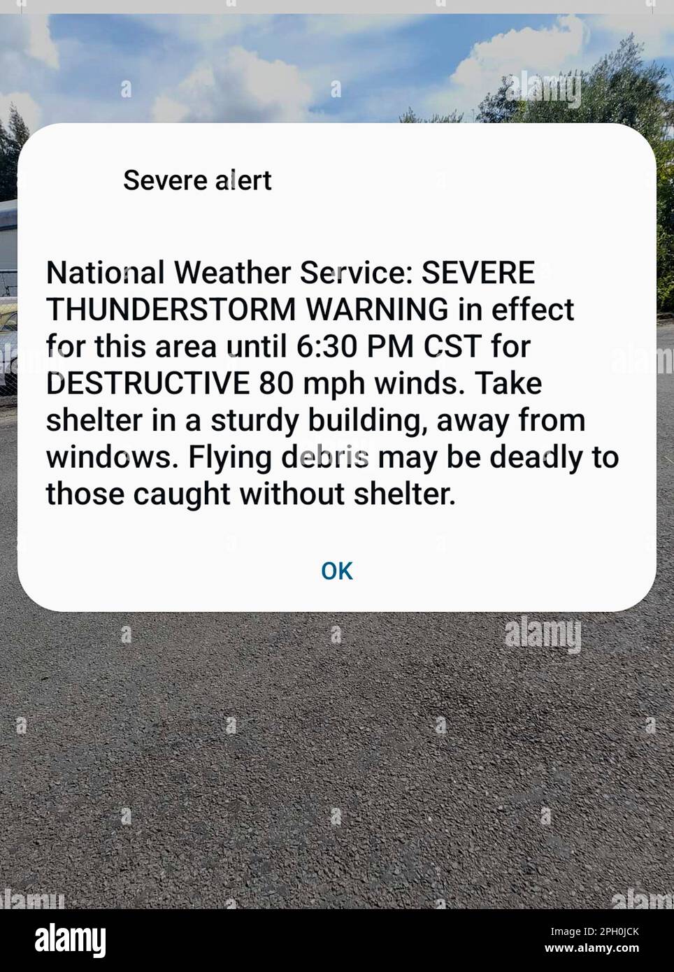 Avvisi di emergenza wireless (WEA) precedentemente CMAS (Commercial Mobile Alert System) e prima di tale piano (Personal Localized Alerting Network). Meteo Foto Stock