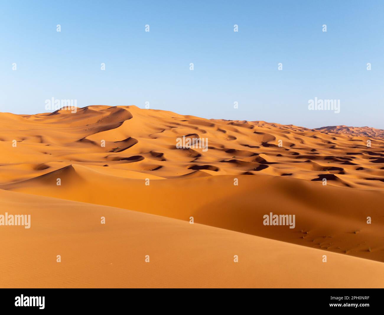 Splendide dune di sabbia vicino a Merzouga, Marocco durante il tramonto - Paesaggio girato 7 Foto Stock