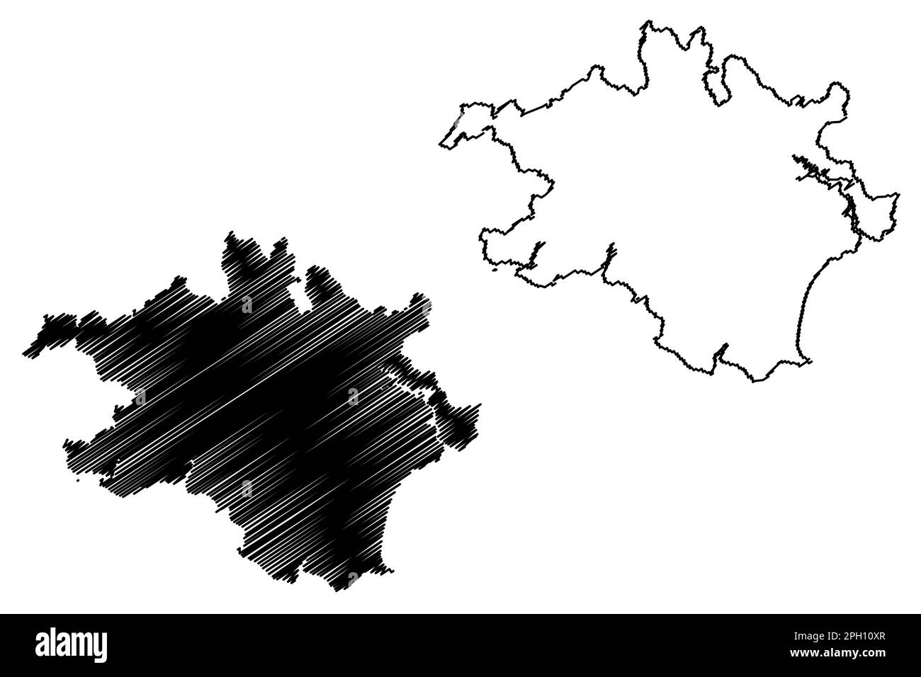 Vettore cartografico del distretto governativo locale di South Hams (Regno Unito di Gran Bretagna e Irlanda del Nord, contea cerimoniale Devon o Devonshire, Inghilterra) Illustrazione Vettoriale