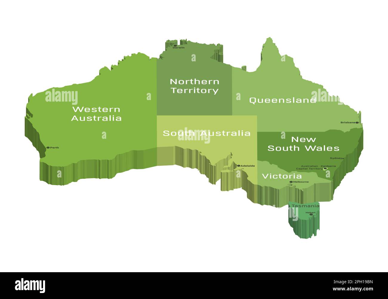 Mappa australiana 3D (isometrica) colorata in base agli stati Illustrazione Vettoriale