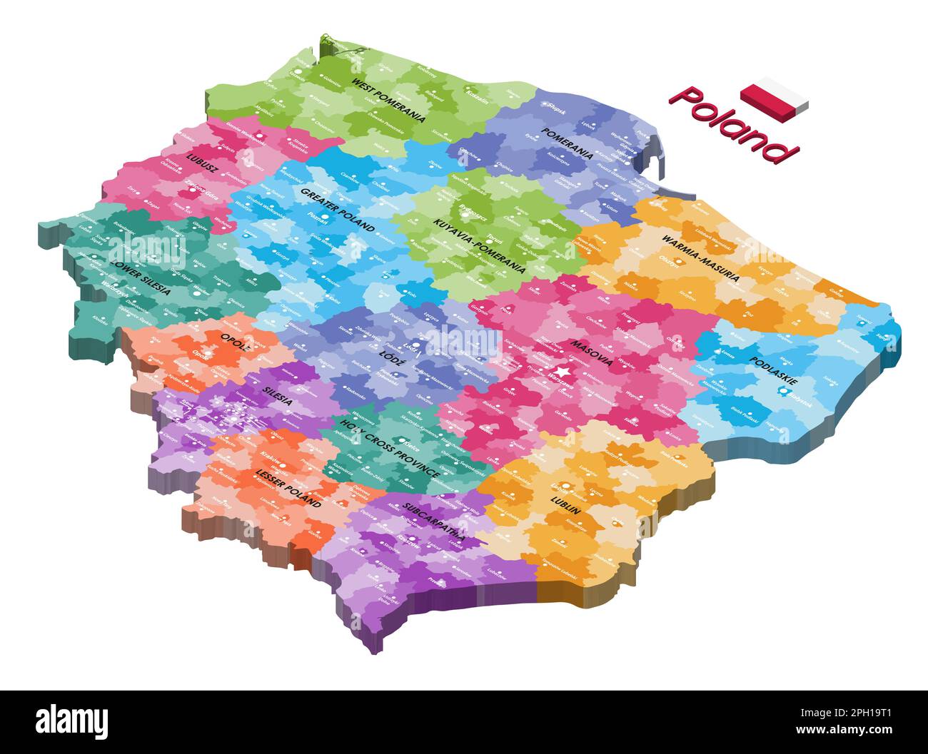 Polonia divisione amministrativa mappa isometrica colorata da voivodeships Illustrazione Vettoriale