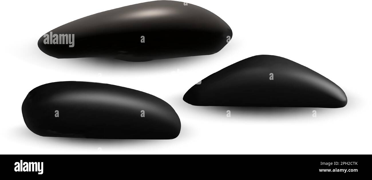 Pietre piatte stacked basalto scones.Brown liscio lucido SPA massaggio pietre su sfondo bianco.realistic vettore 3D zen pietre. Illustrazione Vettoriale