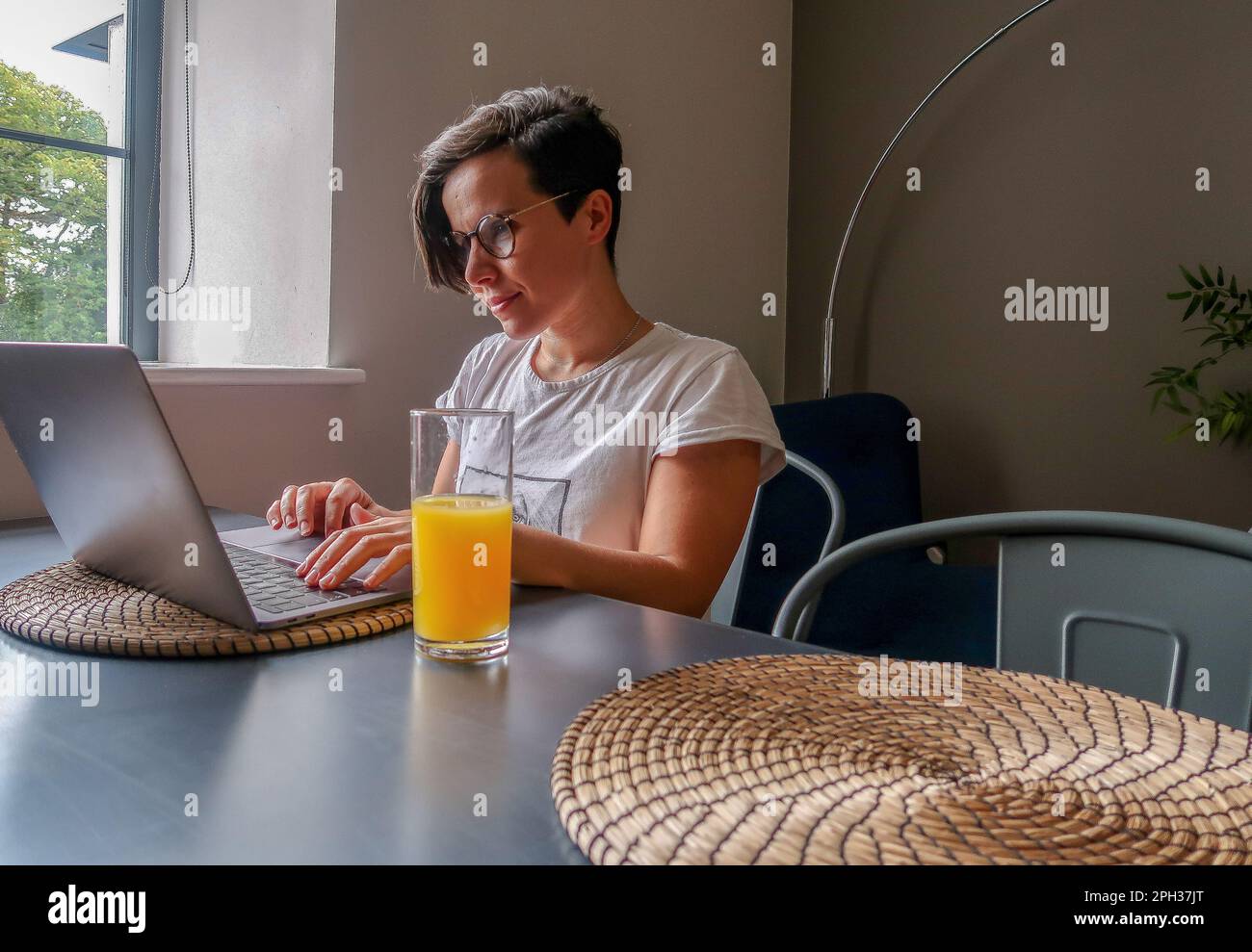 La donna che lavora da casa Foto Stock