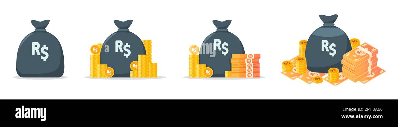 Set icone Real Money Bag brasiliano Illustrazione Vettoriale
