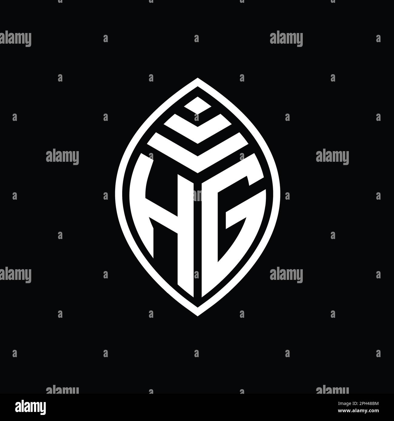 HG Logo monogramma elegante forma a foglia isolato contorno modello di design Foto Stock