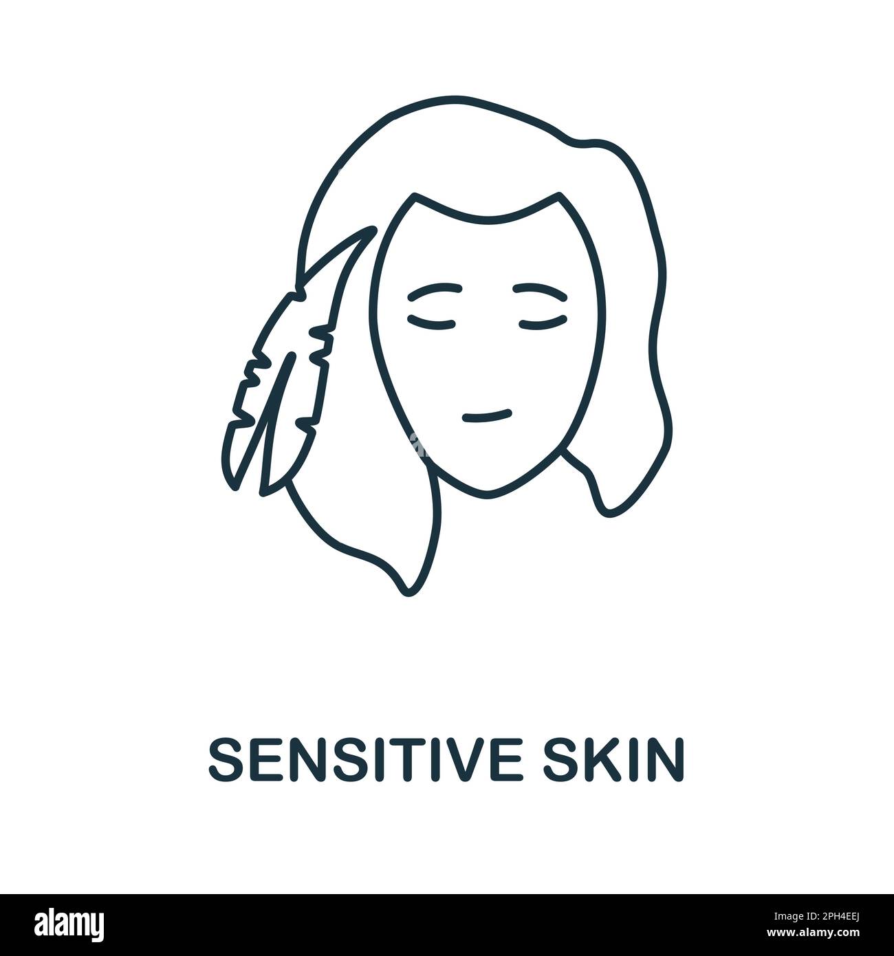 Icona della linea cutanea sensibile. Elemento semplice della collezione per la cura della pelle. Creative Sensitive Skin contorno icona per web design, modelli, infografiche e. Illustrazione Vettoriale