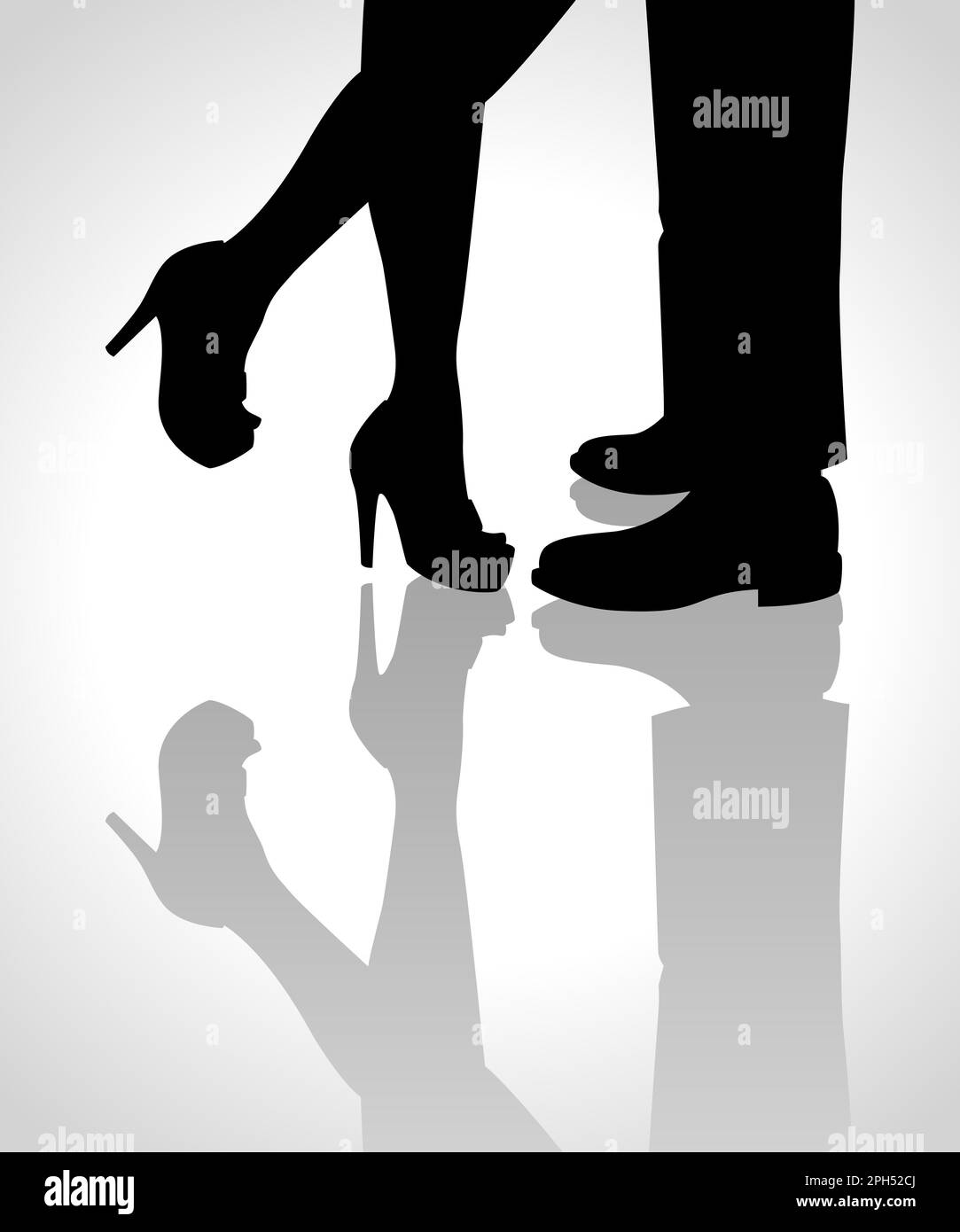 Illustrazione della silhouette di un paio di gambe che si accoccolano o si baciano Foto Stock