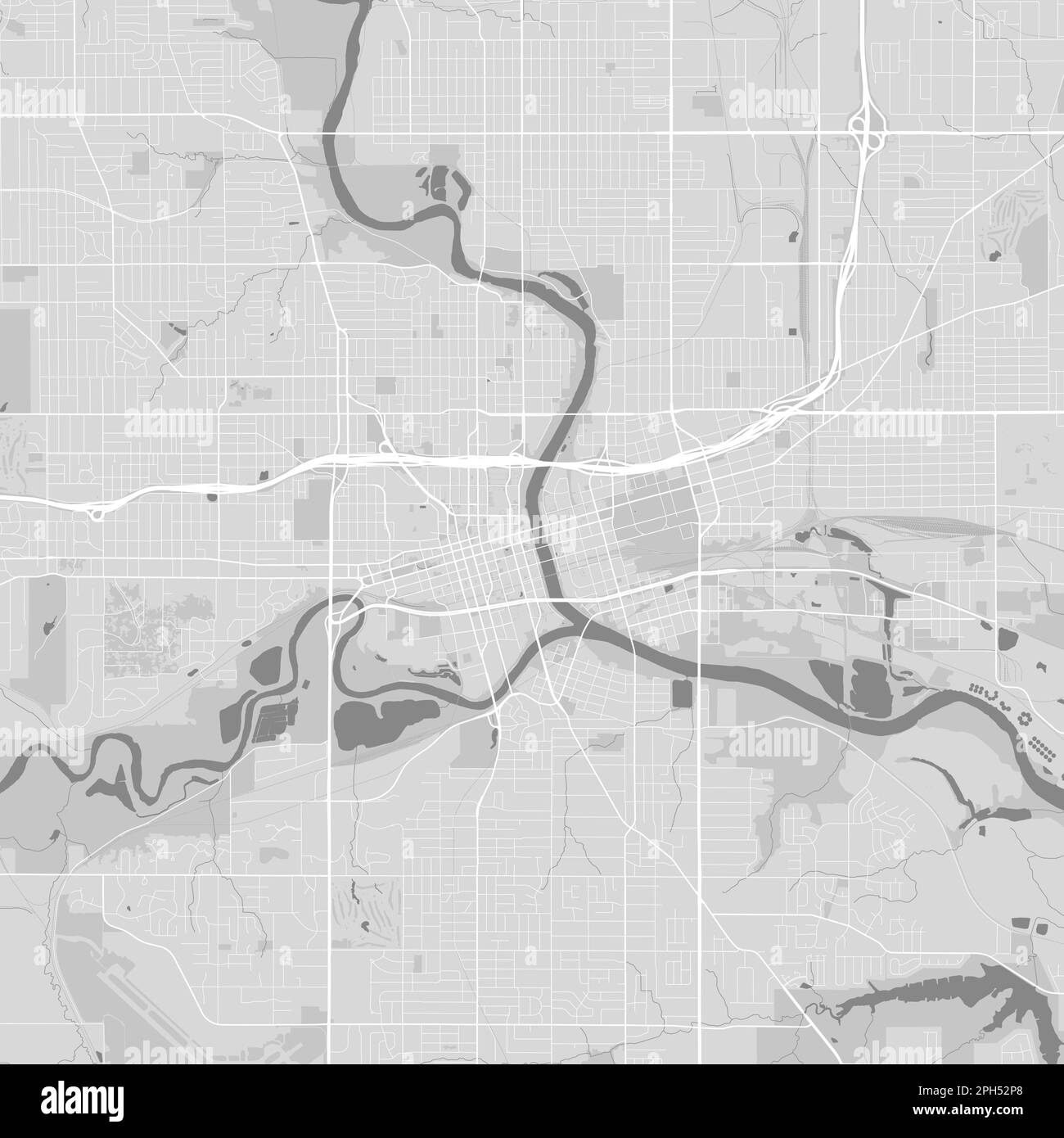 Mappa della città di Des Moines, Iowa. Poster in bianco e nero urbano. Immagine della mappa stradale con vista dell'area metropolitana. Illustrazione Vettoriale