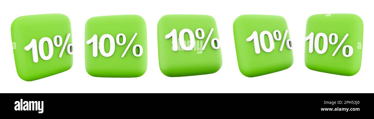 3d rendering del set di icone di posizioni diverse al 10%. set di icone importo sconto rendering 3d. 10 per cento Foto Stock