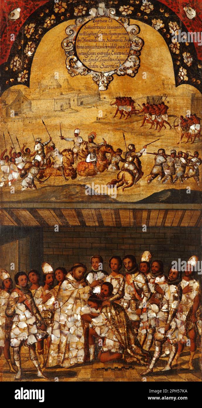 La conquista de México. Tabella XIX ultimo quarto XVII secolo di Miguel Gonzales Foto Stock