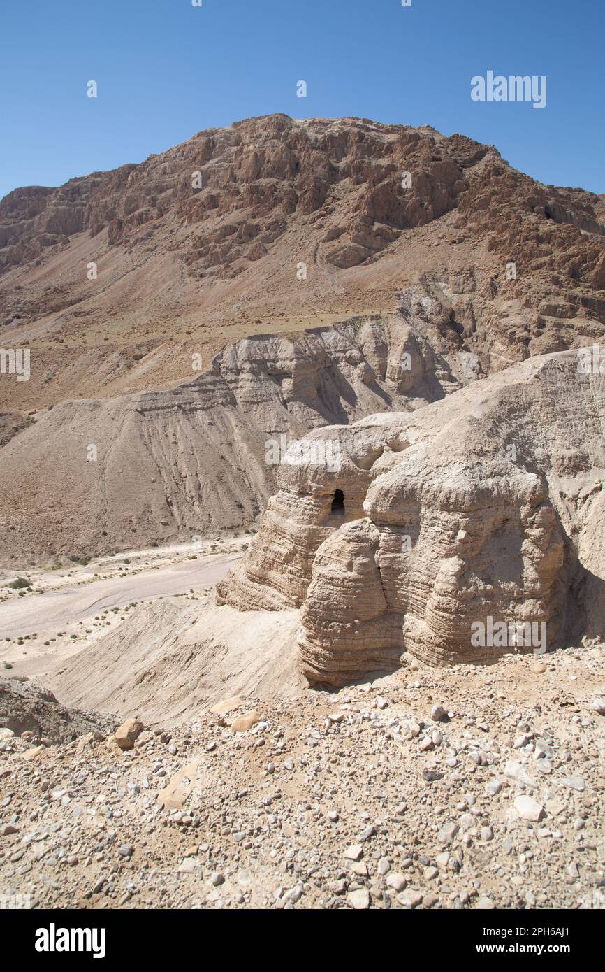 Grotte al Parco Nazionale di Qumran Israele Foto Stock
