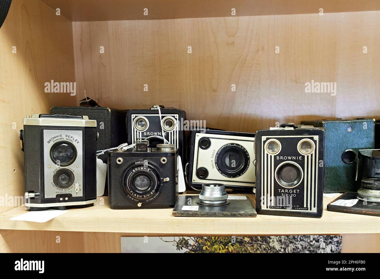 Brownie collezione di fotocamere d'epoca o d'antiquariato realizzata da Eastman Kodak, una delle preferite dei fotografi amatori durante il 1900 negli Stati Uniti. Foto Stock Brownie collezione di fotocamere d'epoca o d'antiquariato realizzata da Eastman Kodak, una delle preferite dei fotografi amatori durante il 1900 negli Stati Uniti. Foto Stock