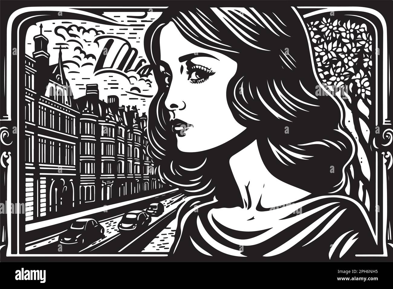 Bella linocut art o colorazione pagina della Germania fatta per l'arte digitale a stampa Doodle modello per il relax e la meditazione Illustrazione Vettoriale