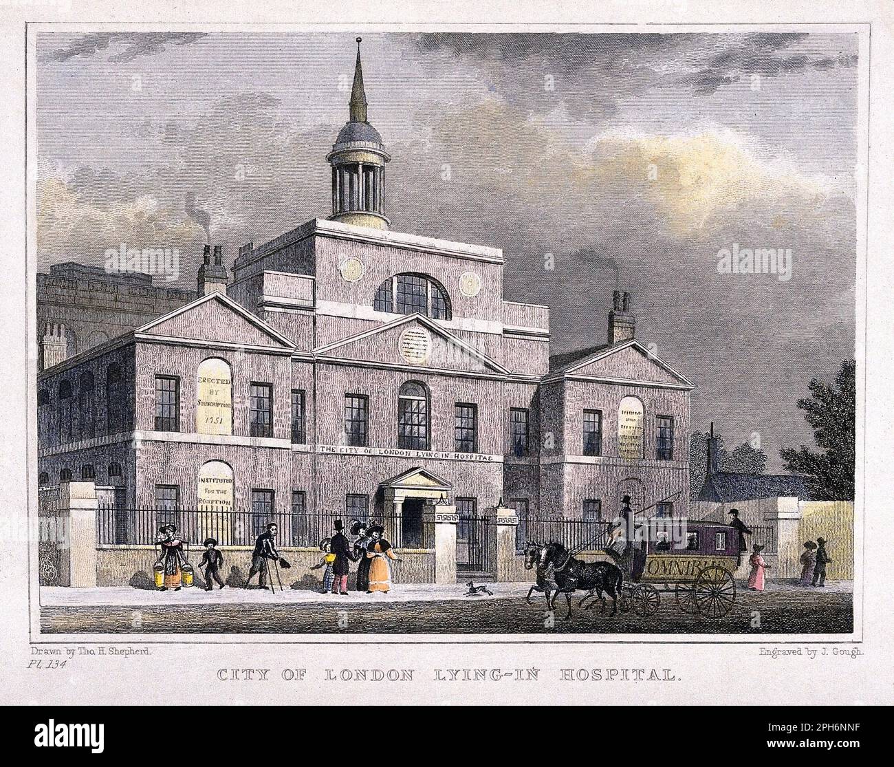 Città di Londra sdraiata in ospedale, Londra, incisione a colori vintage dal 1834 Foto Stock