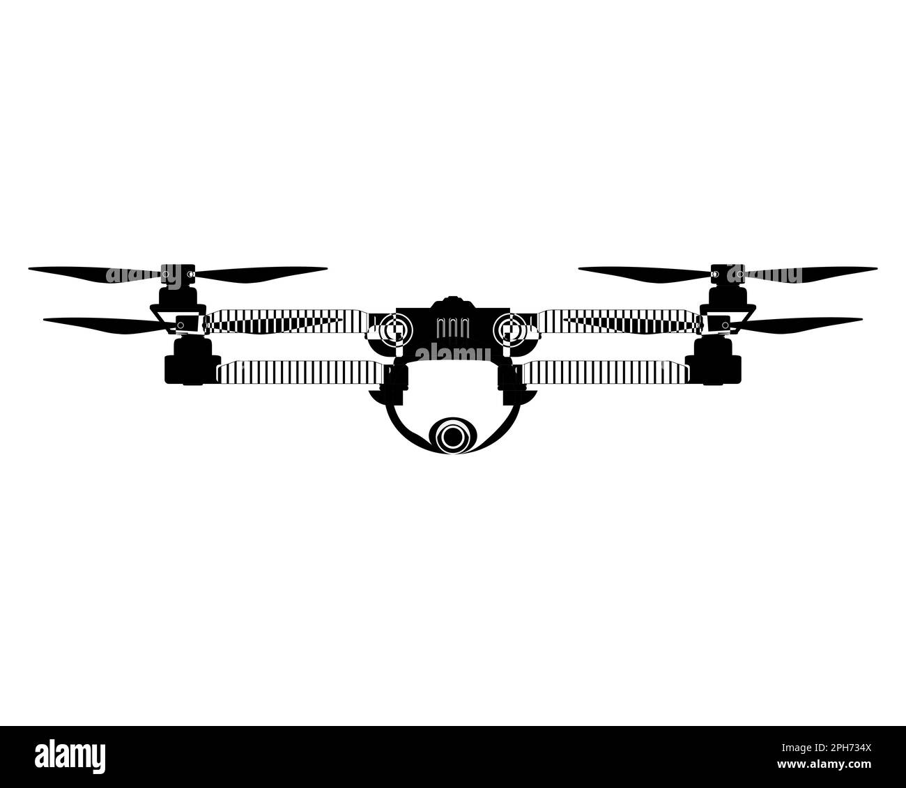 Drone in stile di contorno. Quadricottero con fotocamera. Illustrazione vettoriale colorata isolata su sfondo bianco. Illustrazione Vettoriale