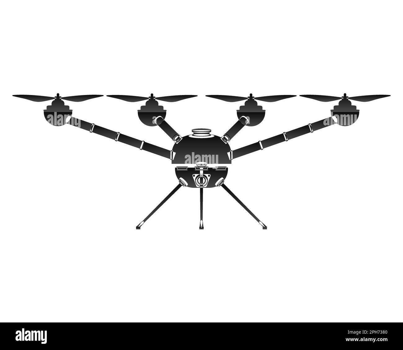 Quadricottero in stile contorno. Drone con fotocamera. Illustrazione vettoriale colorata isolata su sfondo bianco. Illustrazione Vettoriale