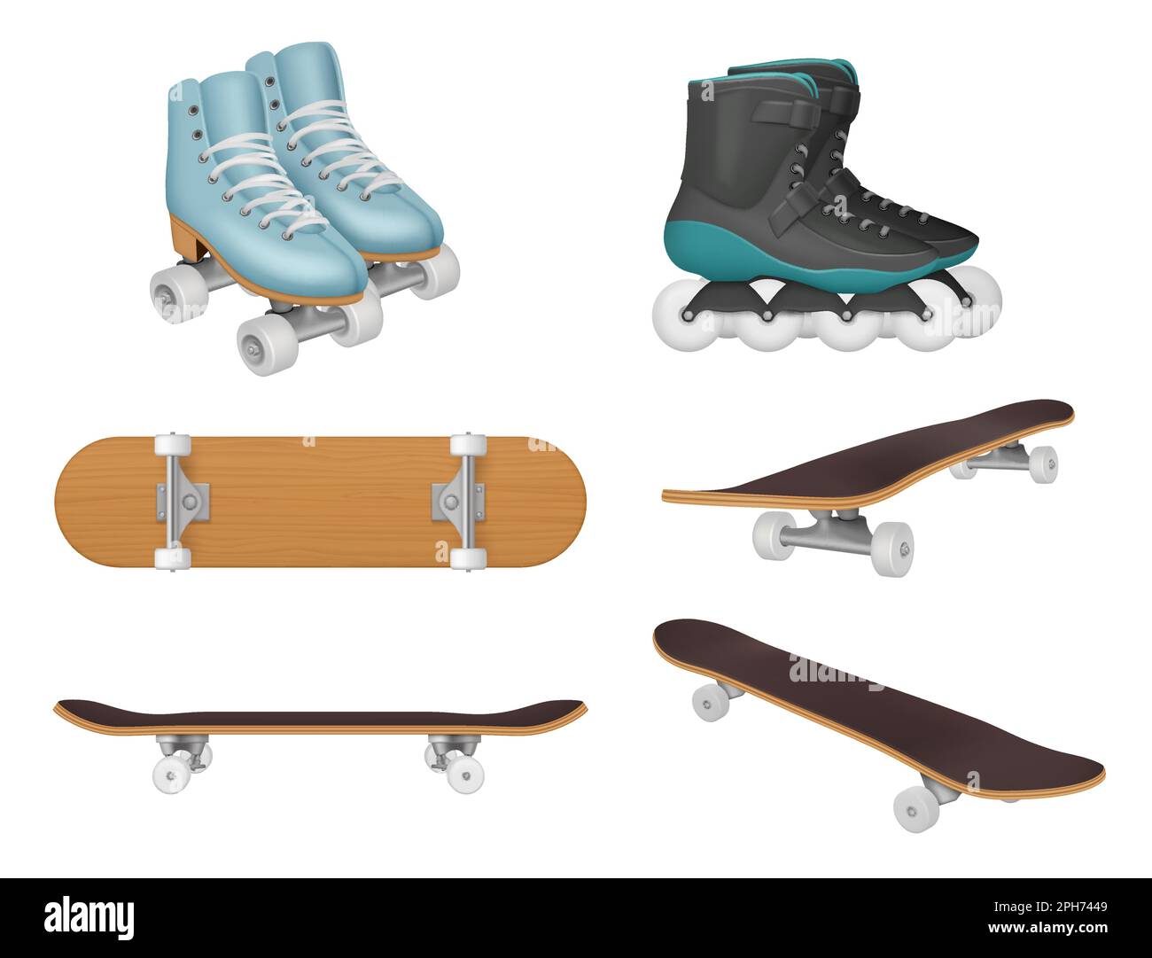 Rulli. Skateboard per uno stile di vita attivo decente modello vettoriale realistico Illustrazione Vettoriale