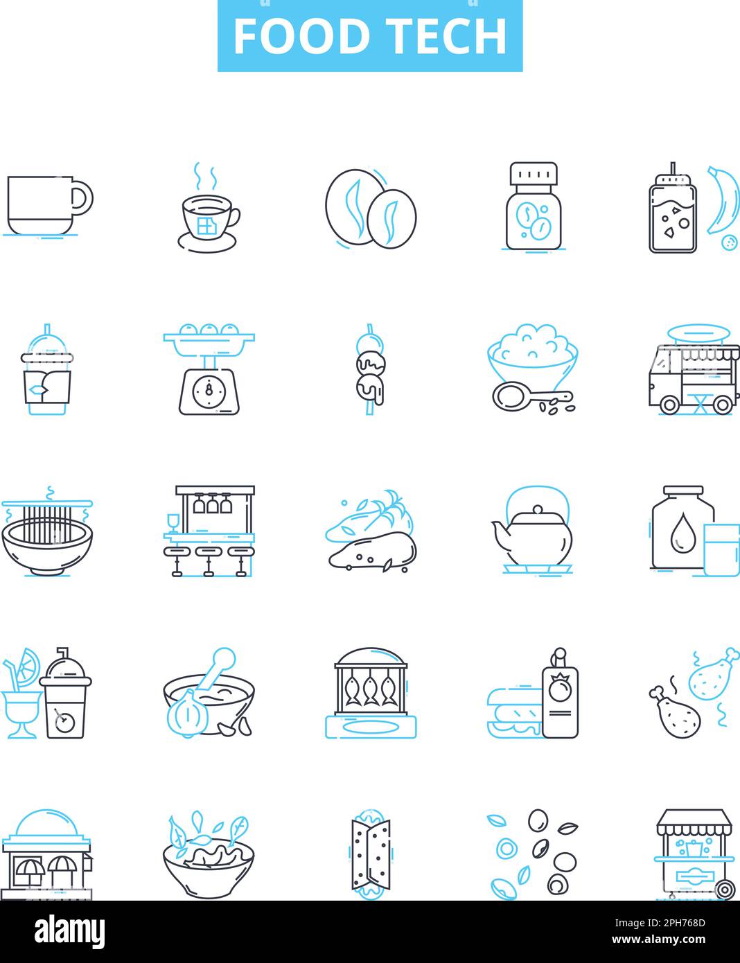Set di icone per linee vettoriali food tech. FoodTech, cucina ...