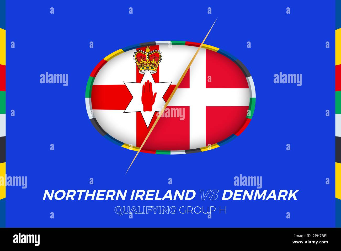Irlanda del Nord vs Danimarca icona per le qualifiche dei tornei europei di calcio, gruppo H. icona del concorso sullo sfondo stilizzato. Illustrazione Vettoriale