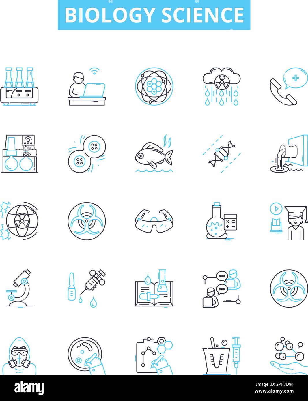 Set di icone di linee vettoriali per scienze biologiche. Biologia, Scienza, Biochimica, cellule, evoluzione, La genetica, l'illustrazione delle molecole delineano i simboli del concetto e. Illustrazione Vettoriale