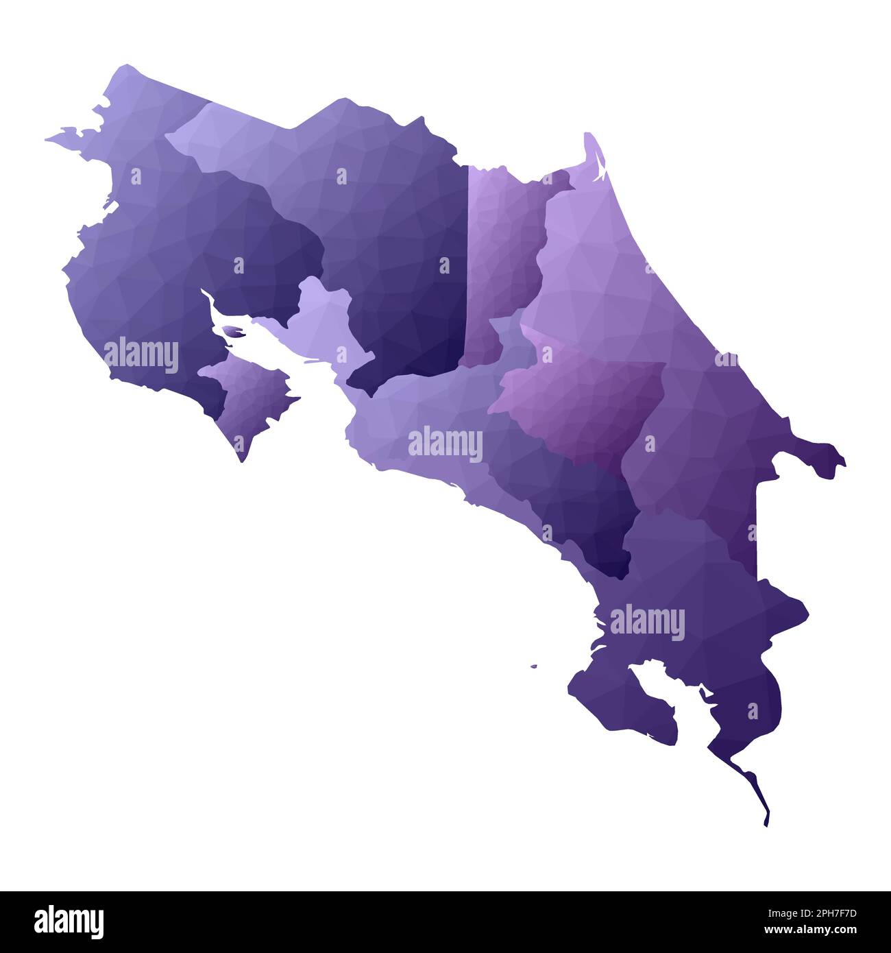Mappa della Costa Rica. Profilo del paese in stile geometrico. Favolosa illustrazione vettoriale viola. Illustrazione Vettoriale