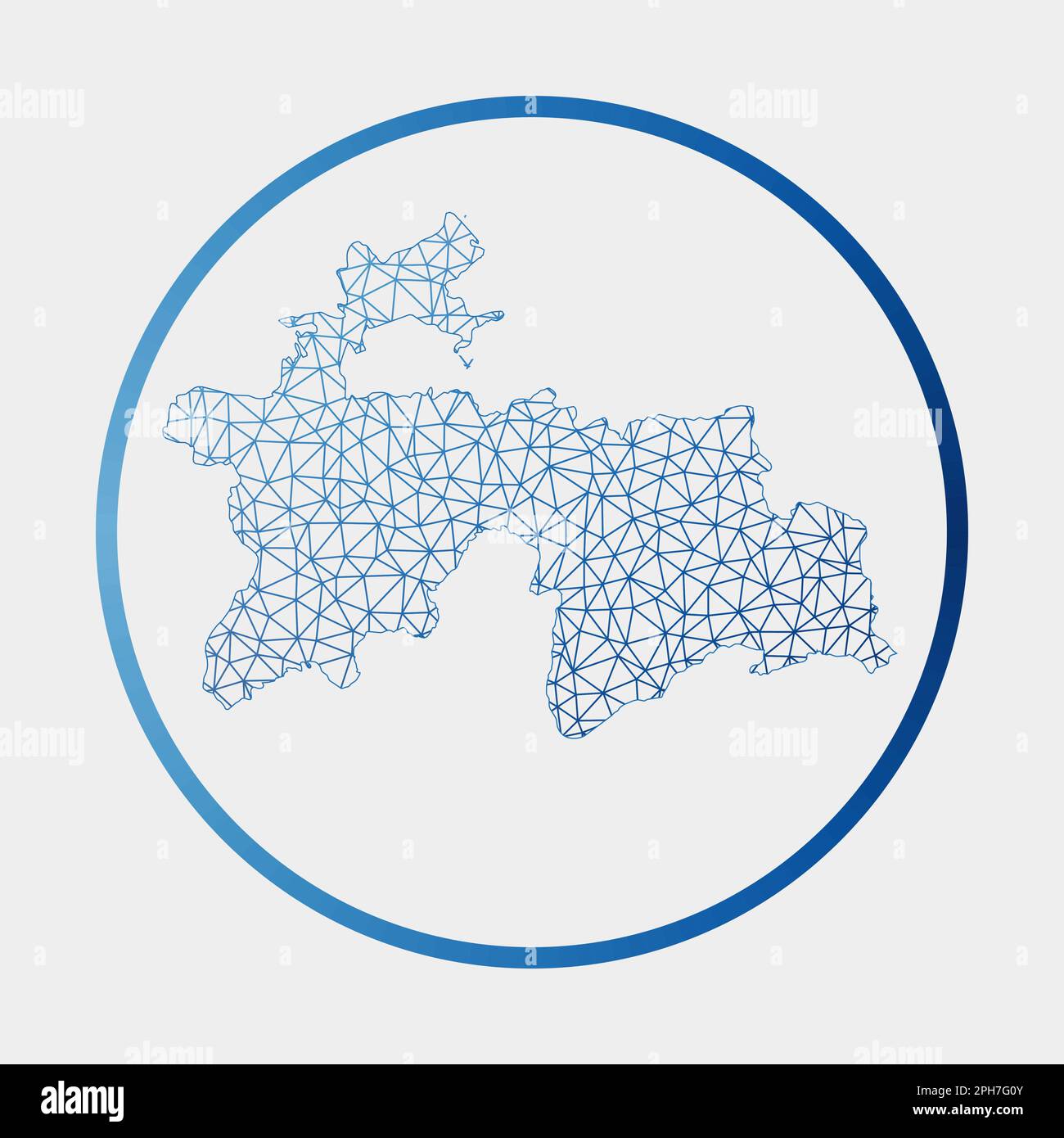 Icona del Tagikistan. Mappa della rete del paese. Segno rotondo del Tagikistan con anello gradiente. Tecnologia, Internet, rete, concetto di telecomunicazione. Illustrazione Vettoriale