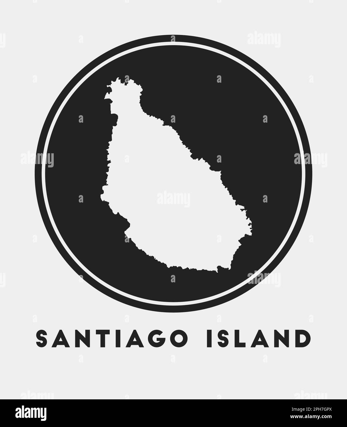 Icona dell'isola di Santiago. Logo rotondo con mappa bordo e titolo. Elegante distintivo dell'isola di Santiago con mappa. Illustrazione vettoriale. Illustrazione Vettoriale