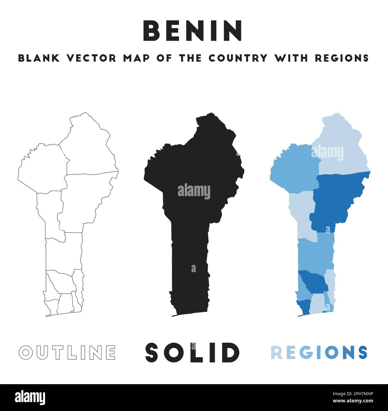 Mappa del Benin. Confini del Benin per la vostra infografica. Forma vettoriale del paese. Illustrazione vettoriale. Illustrazione Vettoriale