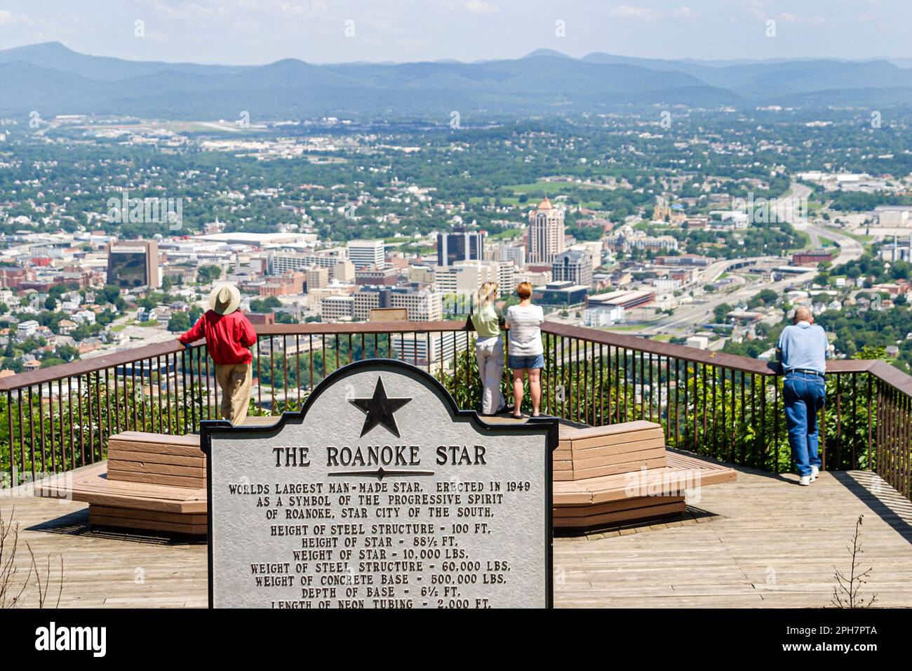Virginia Appalachian Montagne Roanoke Mill Mountain Overlook, Star segno visitatori, Foto Stock
