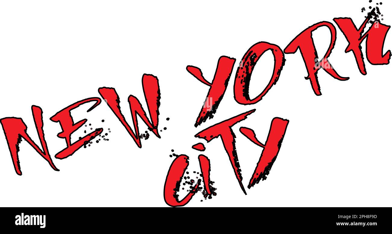 Illustrazione del cartello di testo di New York City su sfondo bianco Illustrazione Vettoriale