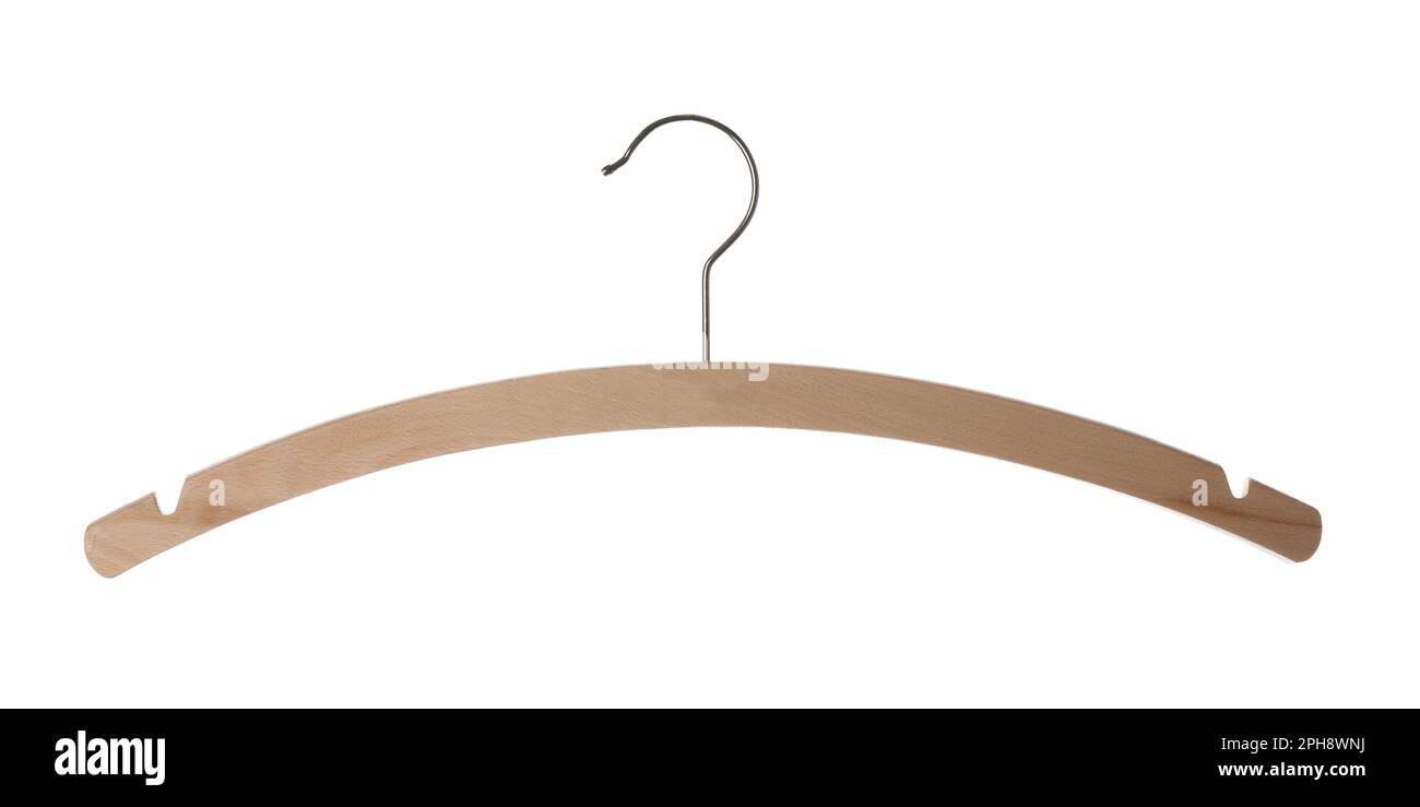 Gancio vuoto su sfondo bianco. Accessorio guardaroba Foto Stock
