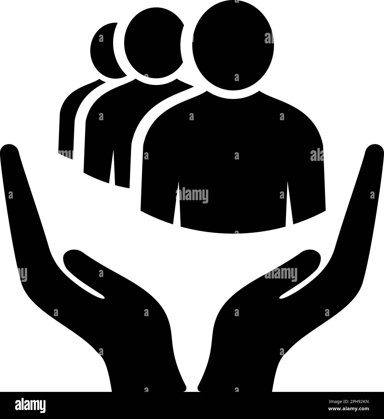 L'icona del gruppo di persone tra le palme come concetto di protezione sociale Illustrazione Vettoriale