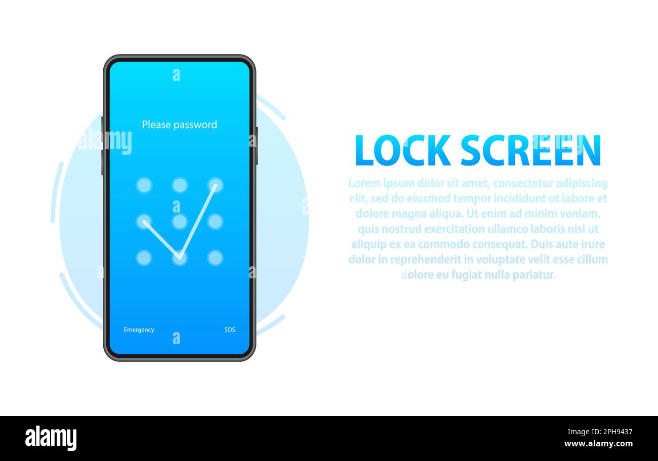 Smartphone con interfaccia per la schermata di blocco con codice di accesso. Protezione dello smartphone e dei dati personali da accessi non autorizzati Illustrazione Vettoriale