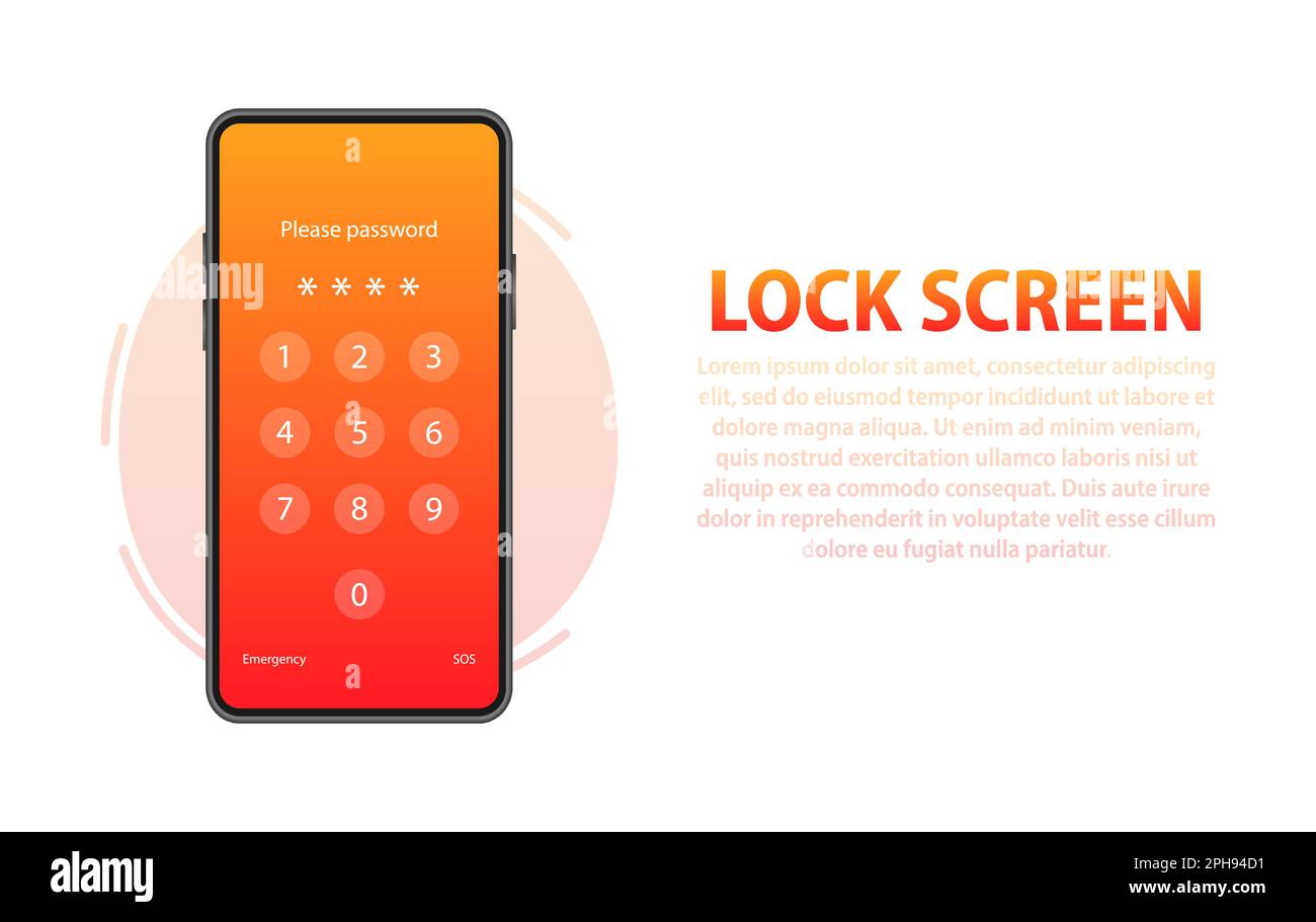 Smartphone con interfaccia per la schermata di blocco con codice di accesso. Protezione dello smartphone e dei dati personali da accessi non autorizzati Illustrazione Vettoriale