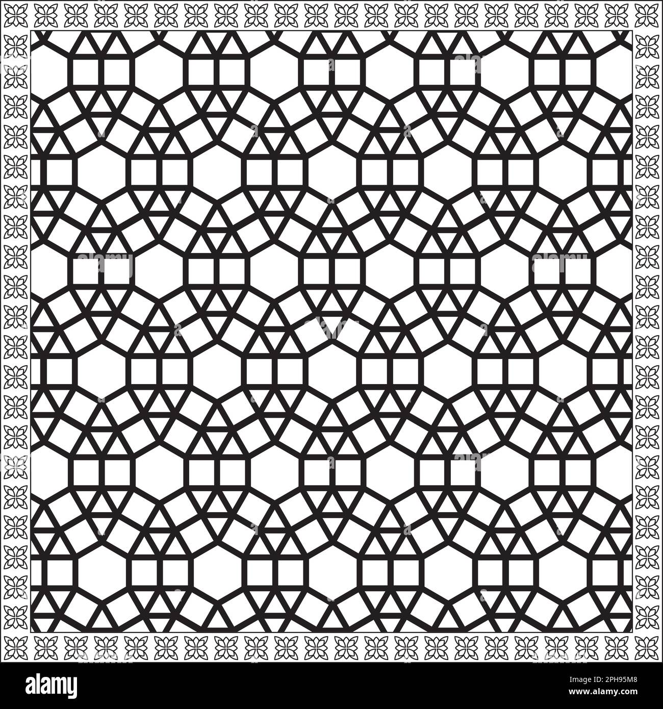 Colorazione pagina Pattern Nero Bianco colori Arabo stile rete ornamento decorativo Illustrazione Vettoriale