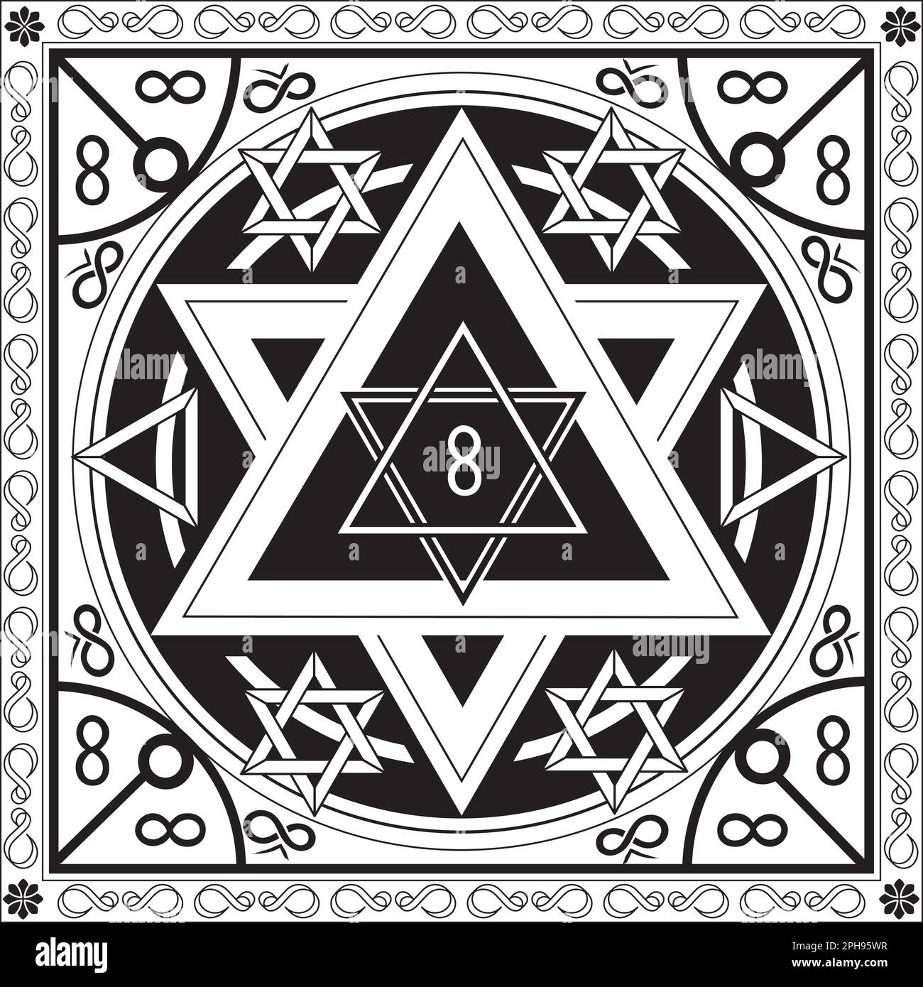 Colorazione pagina Sigillo di Solomon icona Illustrazione Stella in cerchio simbolo Alchimia Sacra geometria Illustrazione Vettoriale