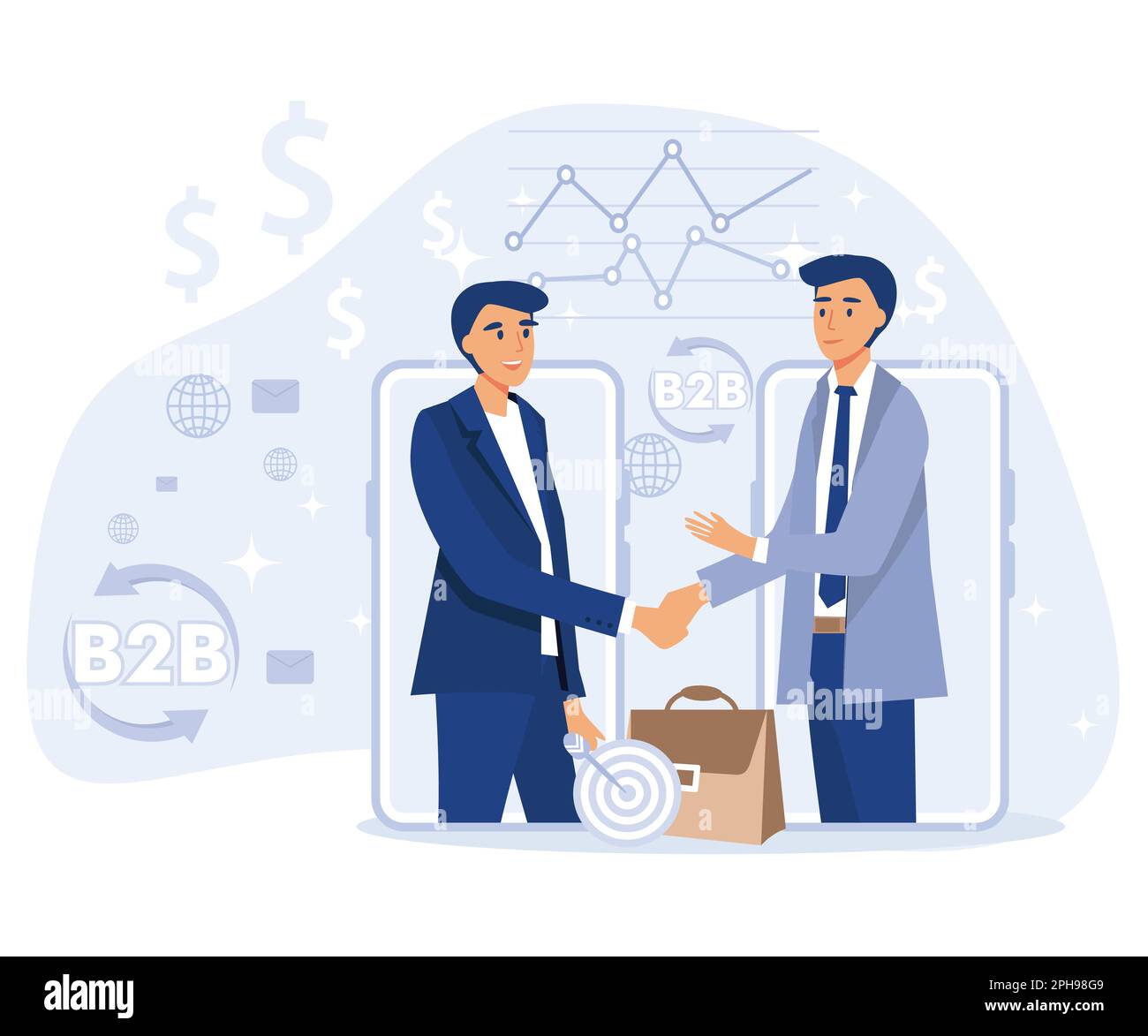 B2B : concetto di business to business. Collaborazione aziendale di successo. disegno vettoriale piatto moderno Illustrazione Vettoriale