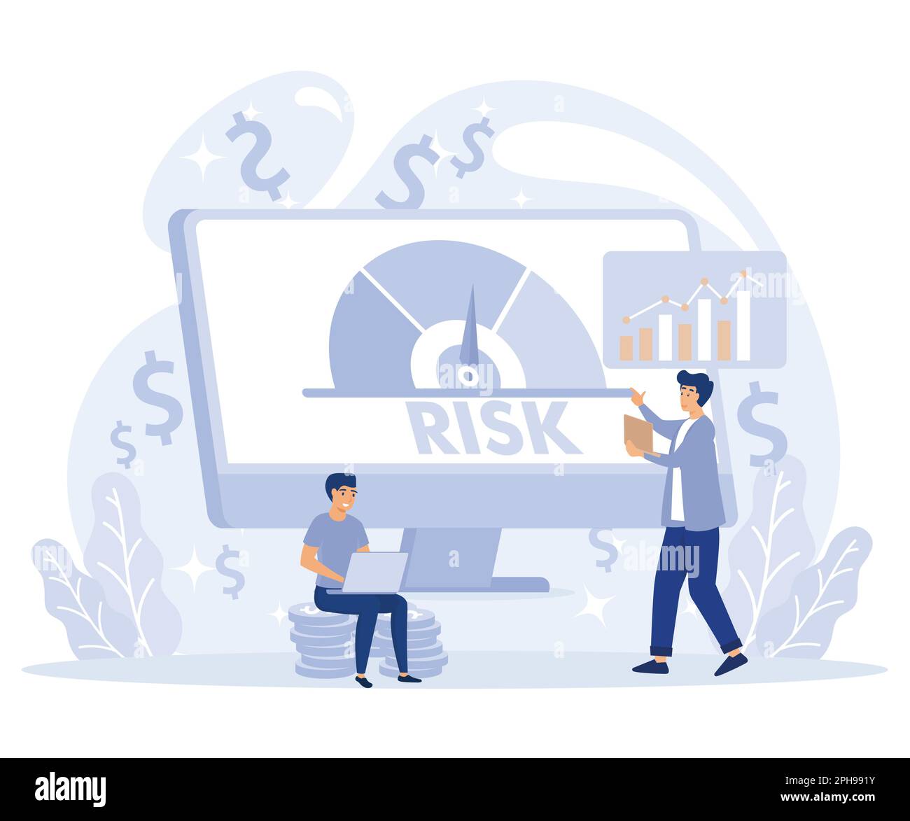 Gestione del rischio. Concetto di valutazione dei rischi. valutare, analizzare il rischio. disegno vettoriale piatto moderno Illustrazione Vettoriale