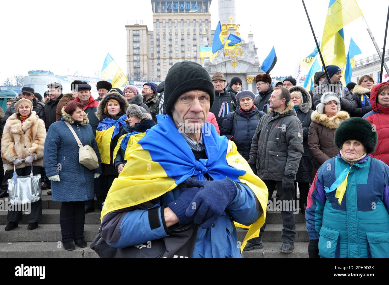 Kiev - Ucraina - 15 dicembre 2013. Gli eventi della rivoluzione della dignità sulla Euromaidan nella capitale dell'Ucraina, Kyiv, nel 2013 Foto Stock