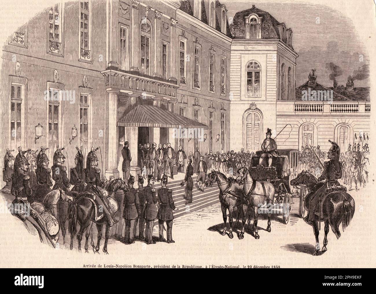 Arrivée de Louis Napoléon, Principe Président de la République au palais de l'Elysée Foto Stock