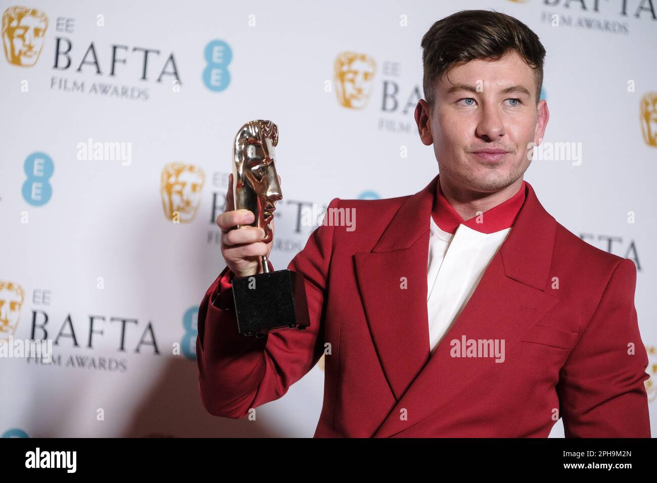 Miglior attore di sostegno Barry Keoghan fotografato nella sala stampa del vincitore del premio EE BAFTA Film Awards 2023 presso la Royal Festival Hall di Londra, Regno Unito, il 19 febbraio 2023 . Foto di Julie Edwards. Foto Stock