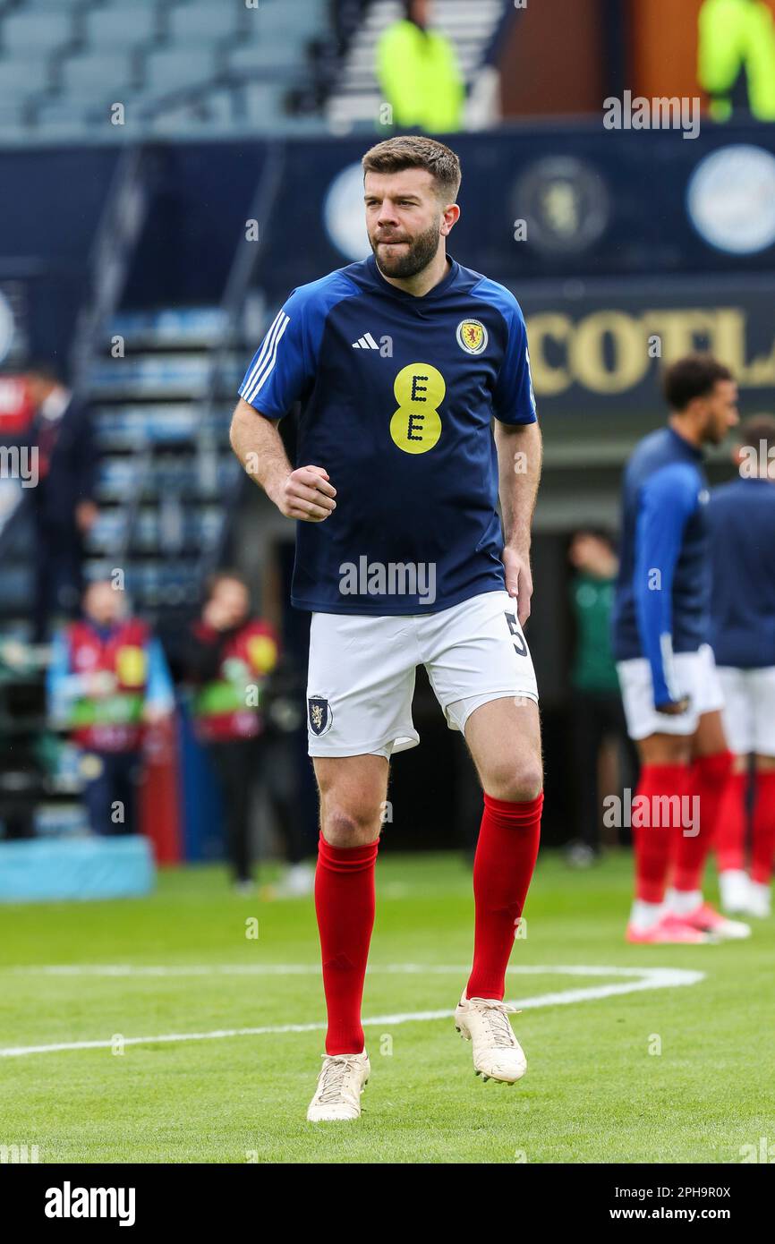 Grant Hanley, nome completo Grant Campbell Hanley, che gioca a difensore di Norwich City, giocando nel gioco contro Cipro ad Hampden Park, Glasgow, Foto Stock