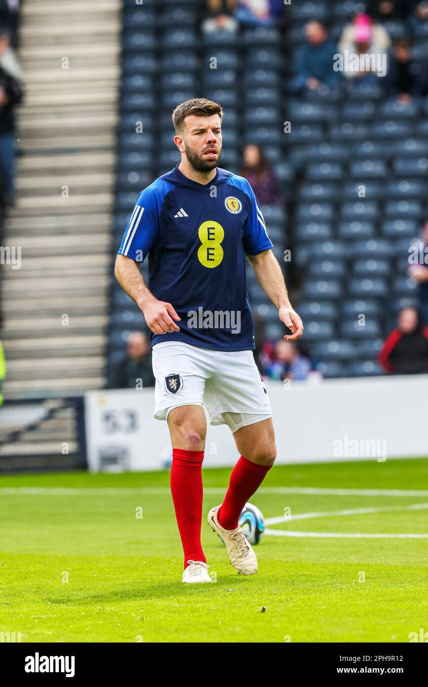 Grant Hanley, nome completo Grant Campbell Hanley, che gioca a difensore di Norwich City, giocando nel gioco contro Cipro ad Hampden Park, Glasgow, Foto Stock
