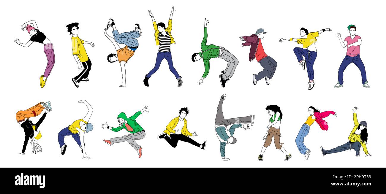 Set di ballerini adolescenti hip hop, breakdance vettore Illustrazione Vettoriale